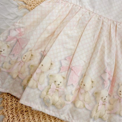 Conj. Bolerinho de Pelinho e Vestido Ursinhas - Rosa Bebê e Off White